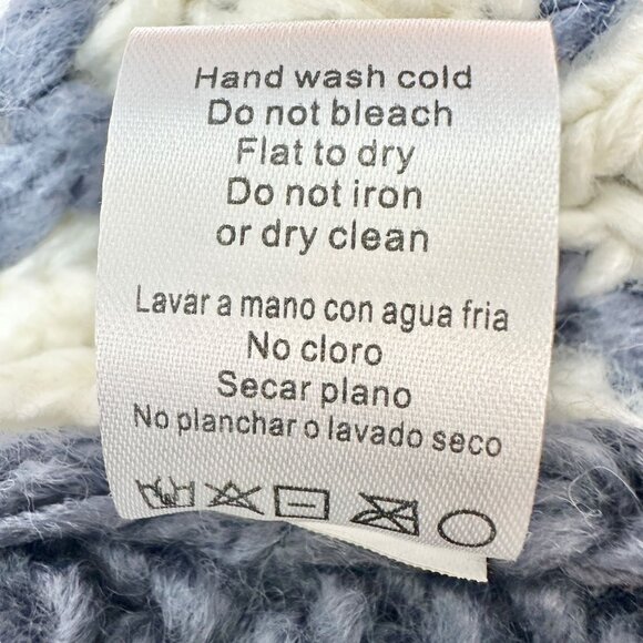 GeeGee Sweater Womens M Oversized Pullover Acrylic Slate Blue and White Knit - Picture 10 of 11